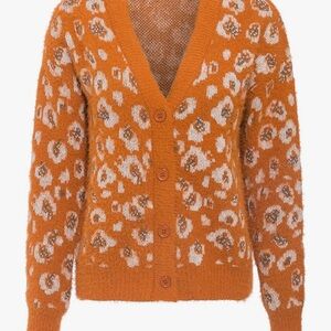Simplee Apparel Orange Leopard Cardigan